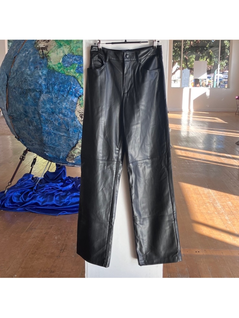 Zara Black Faux Leather Straight-Leg Pants